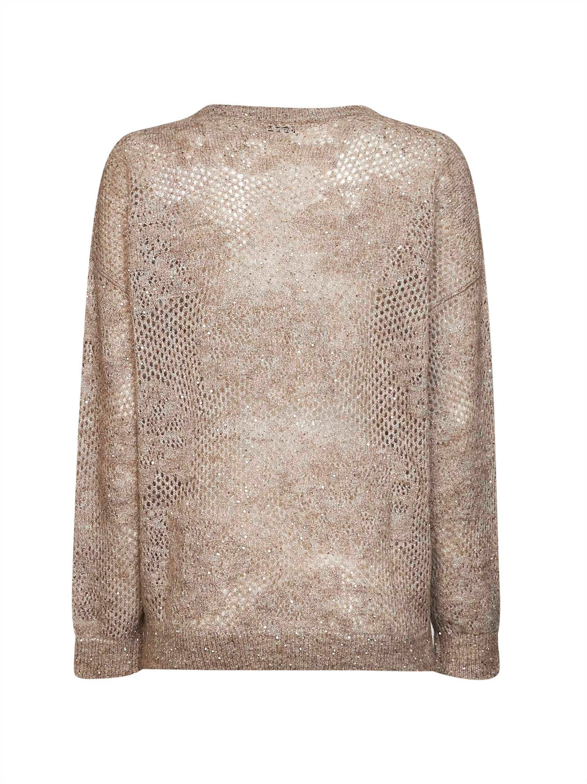 Brunello Cucinelli Women Beige Sparkling Mohair Blend Flower Lace Sweater