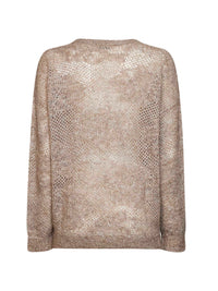Brunello Cucinelli Women Beige Sparkling Mohair Blend Flower Lace Sweater