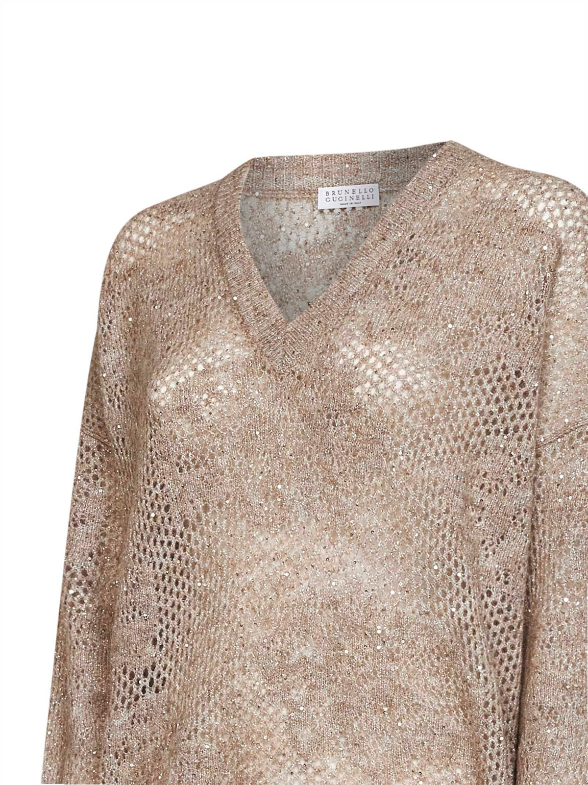 Brunello Cucinelli Women Beige Sparkling Mohair Blend Flower Lace Sweater