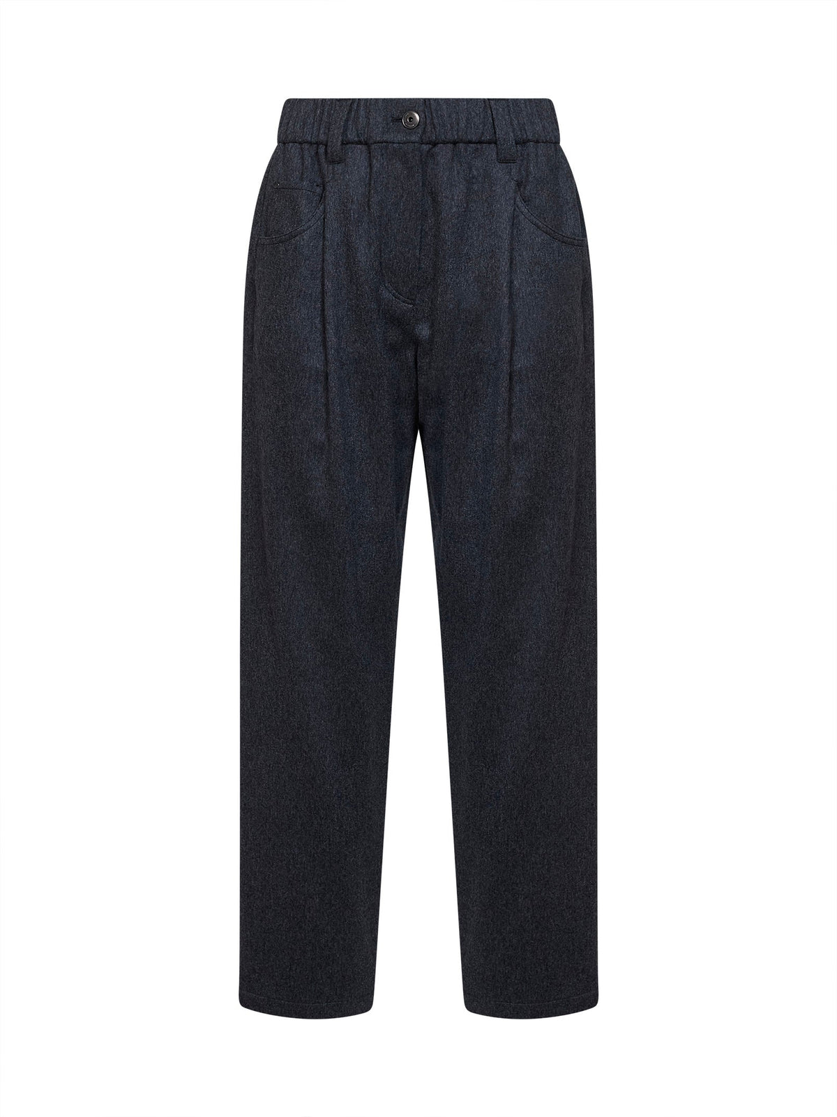 Brunello Cucinelli Women Anthracite Wool Flannel Baggy Trousers With Monili