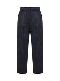 Brunello Cucinelli Women Anthracite Wool Flannel Baggy Trousers With Monili