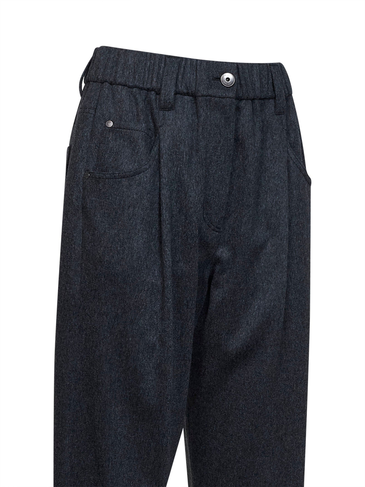Brunello Cucinelli Women Anthracite Wool Flannel Baggy Trousers With Monili