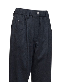 Brunello Cucinelli Women Anthracite Wool Flannel Baggy Trousers With Monili