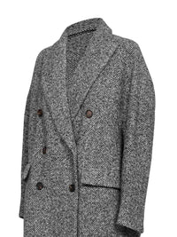 Brunello Cucinelli Women Grey Herringbone Double-Breatsed Coat