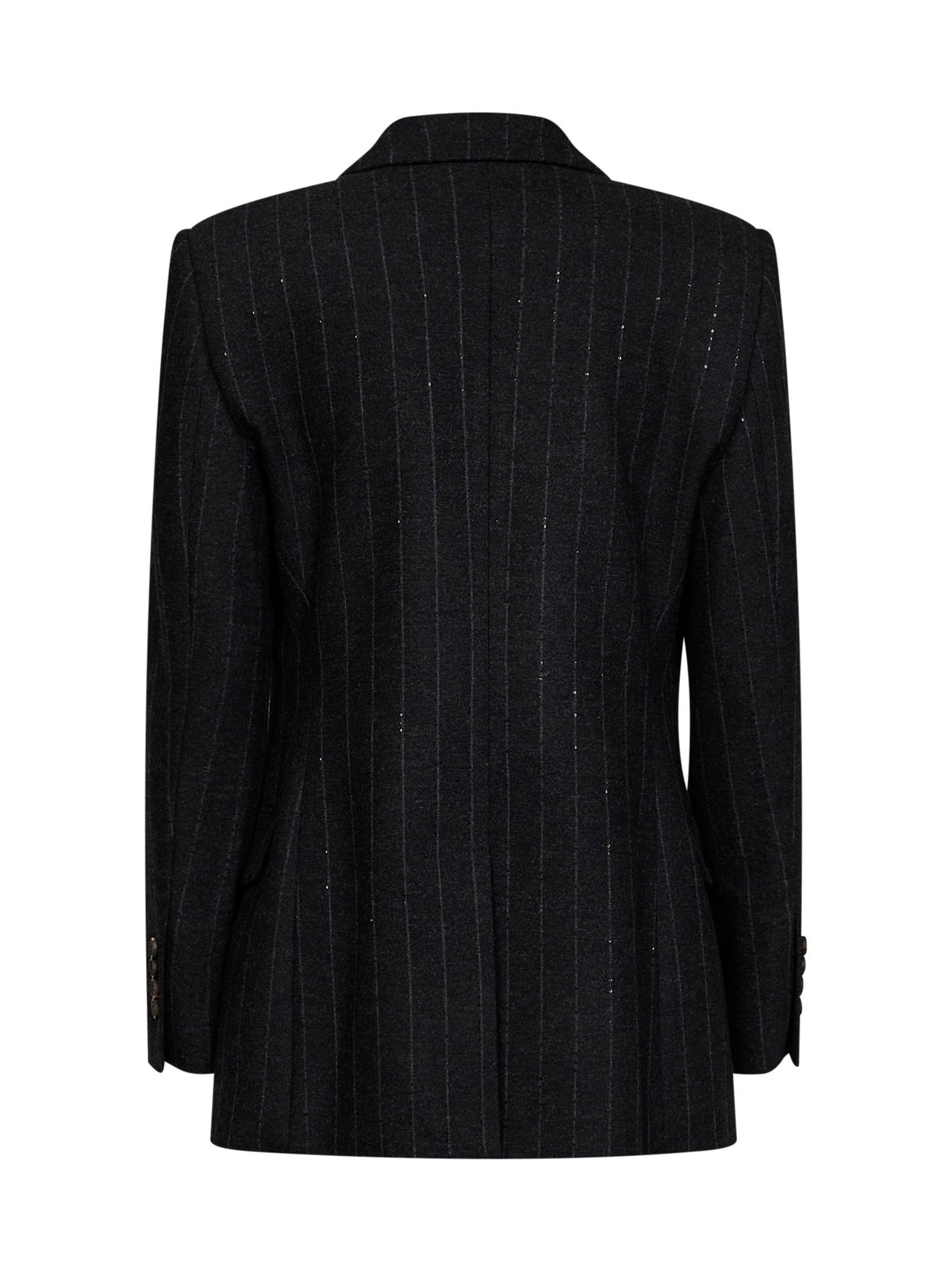 Brunello Cucinelli Women Anthracite Sequin Pinstriped Wool-Blend Blazer With Tie