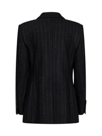 Brunello Cucinelli Women Anthracite Sequin Pinstriped Wool-Blend Blazer With Tie