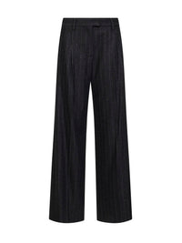 Brunello Cucinelli Women Anthracite Sequin Pinstriped Wool Blend Loose Pleated Trousers