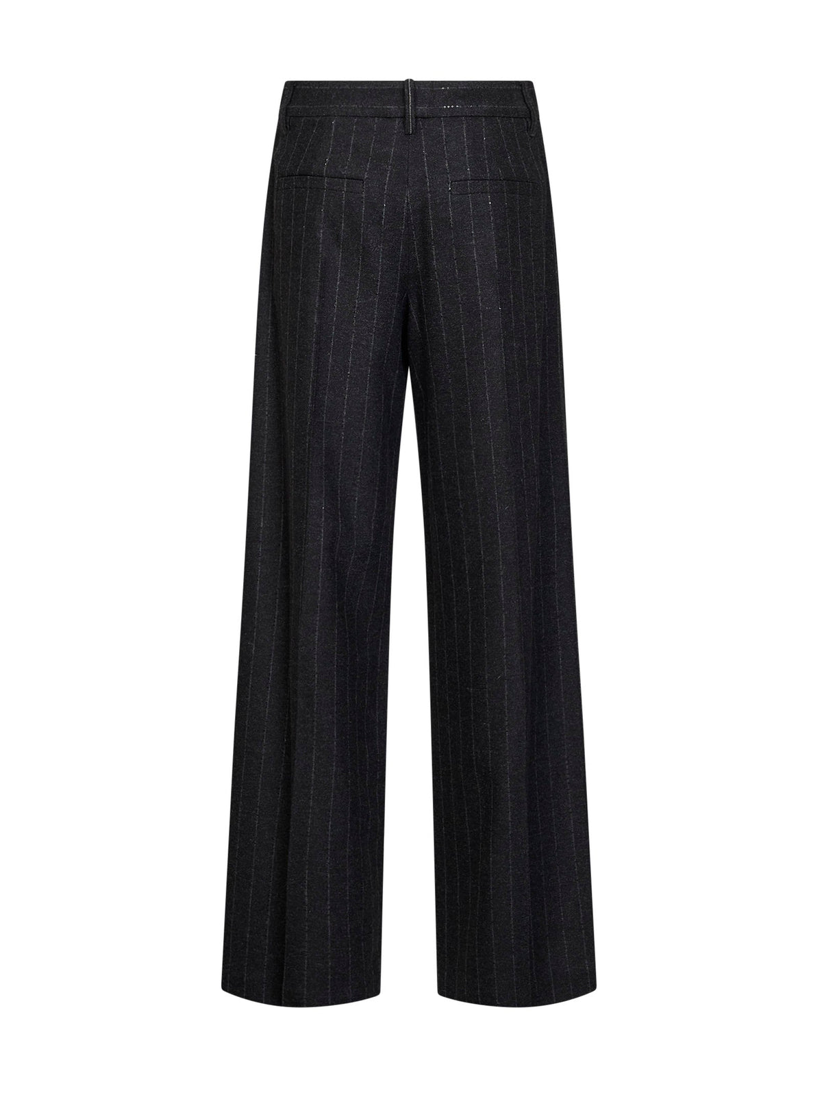 Brunello Cucinelli Women Anthracite Sequin Pinstriped Wool Blend Loose Pleated Trousers