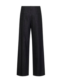 Brunello Cucinelli Women Anthracite Sequin Pinstriped Wool Blend Loose Pleated Trousers