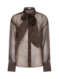 Brunello Cucinelli Women Chocolate Dapple Silk Organza Shirt With Neck Tie
