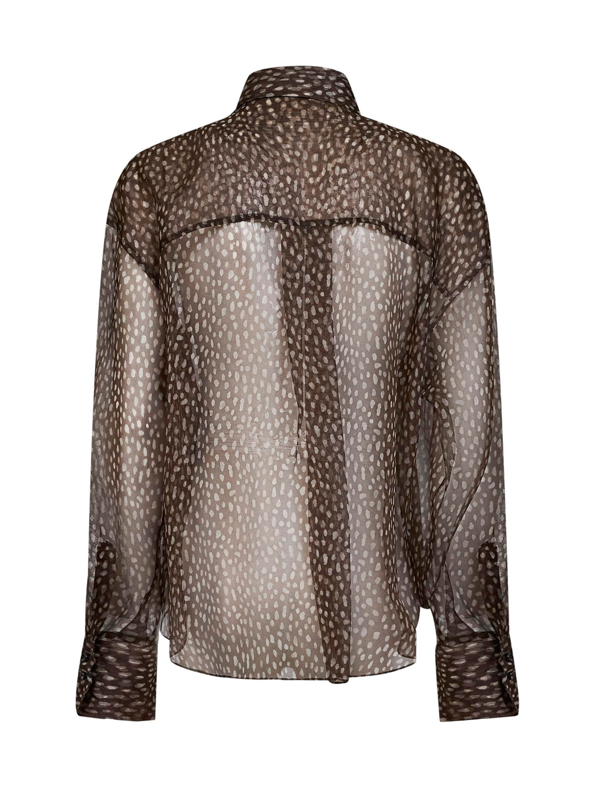 Brunello Cucinelli Women Chocolate Dapple Silk Organza Shirt With Neck Tie