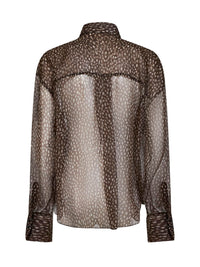 Brunello Cucinelli Women Chocolate Dapple Silk Organza Shirt With Neck Tie