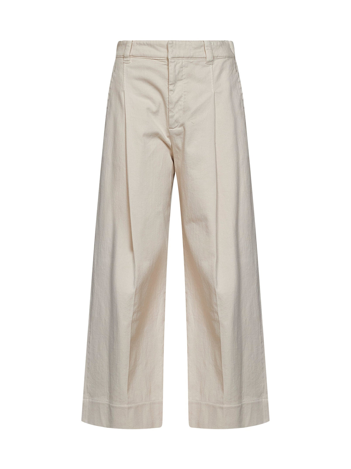 Brunello Cucinelli Women Oat Milk Denim-Effect Twill A-Line Pleated Trousers