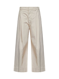 Brunello Cucinelli Women Oat Milk Denim-Effect Twill A-Line Pleated Trousers