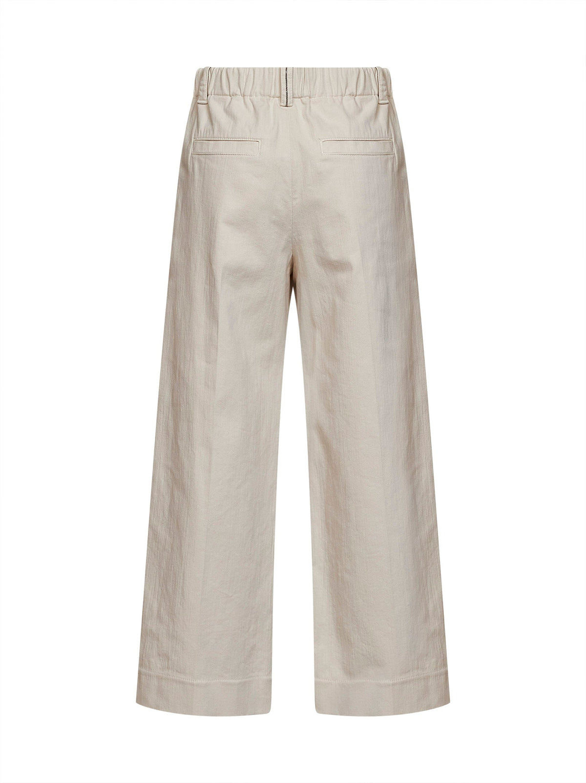 Brunello Cucinelli Women Oat Milk Denim-Effect Twill A-Line Pleated Trousers