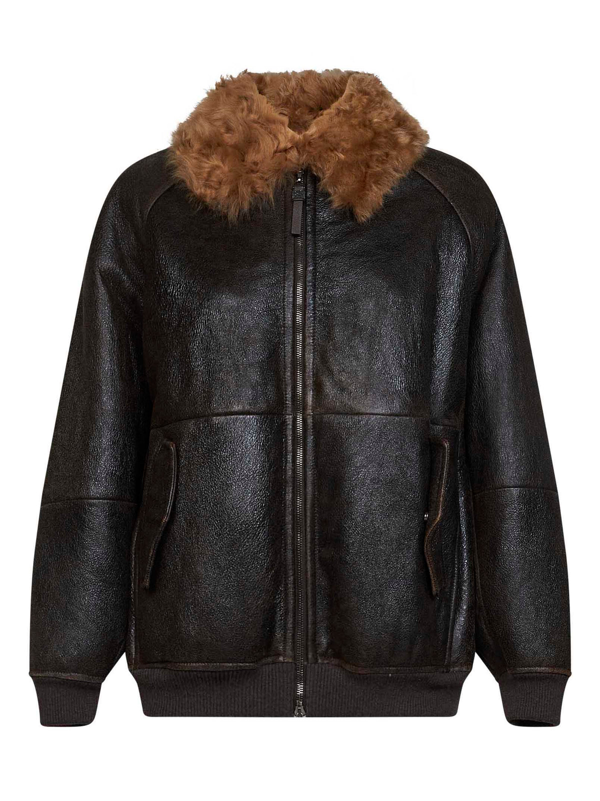 Brunello Cucinelli Women Brown Vintage-Effect Nappa Leather Jacket