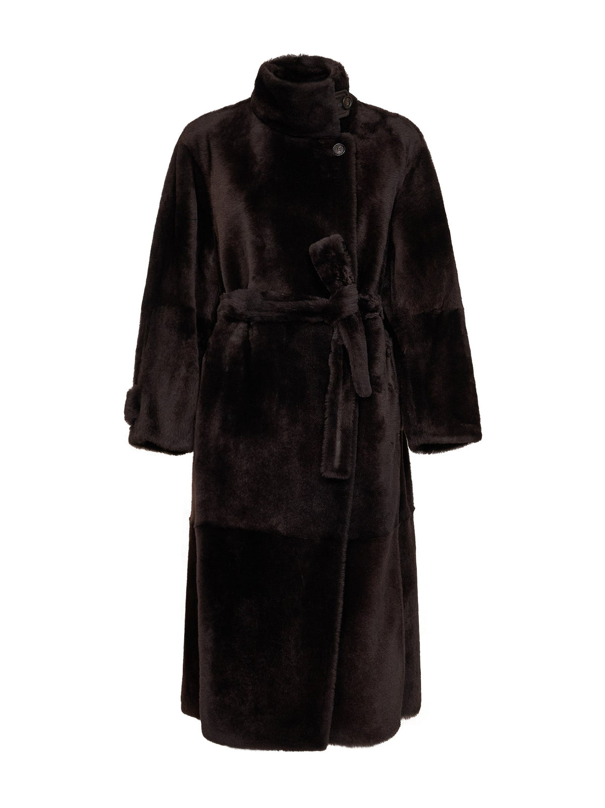 Brunello Cucinelli Women Dark Brown Shearling Belted Coat