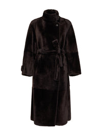 Brunello Cucinelli Women Dark Brown Shearling Belted Coat