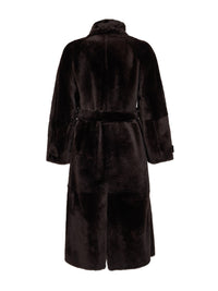 Brunello Cucinelli Women Dark Brown Shearling Belted Coat