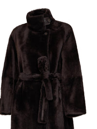 Brunello Cucinelli Women Dark Brown Shearling Belted Coat