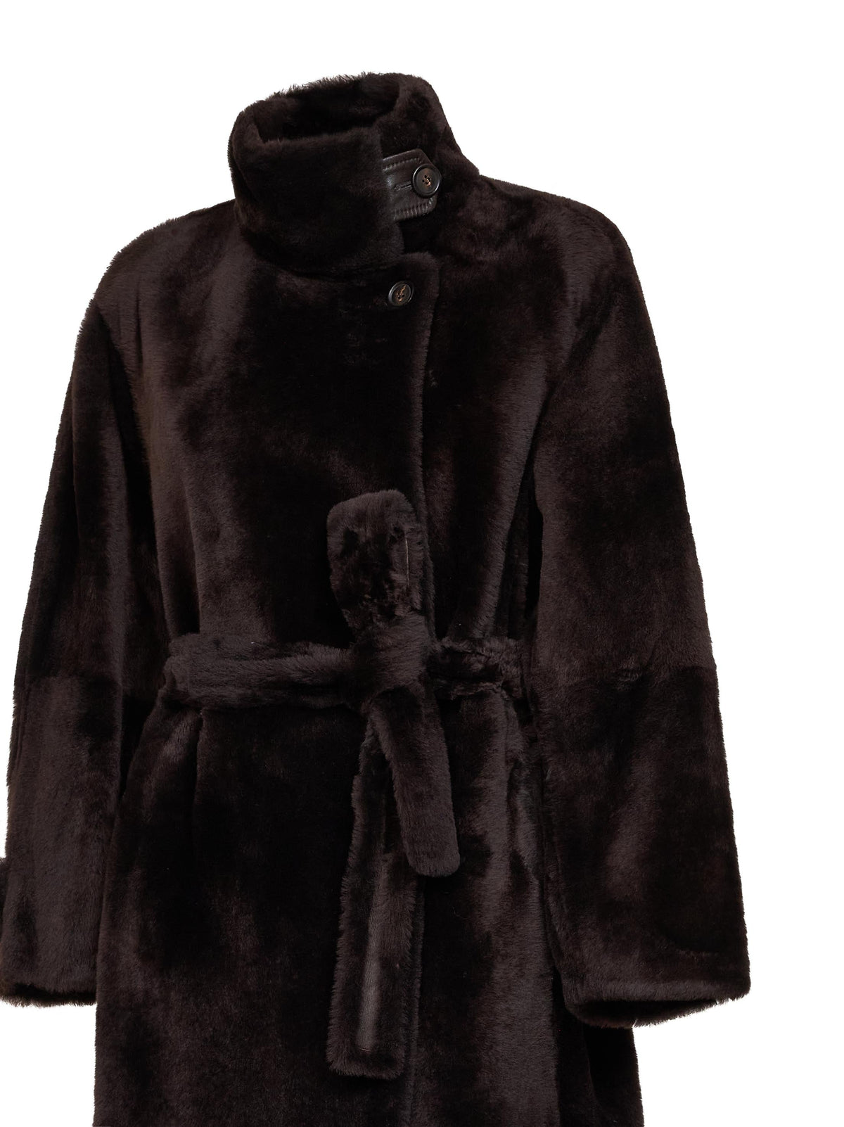 Brunello Cucinelli Women Dark Brown Shearling Belted Coat