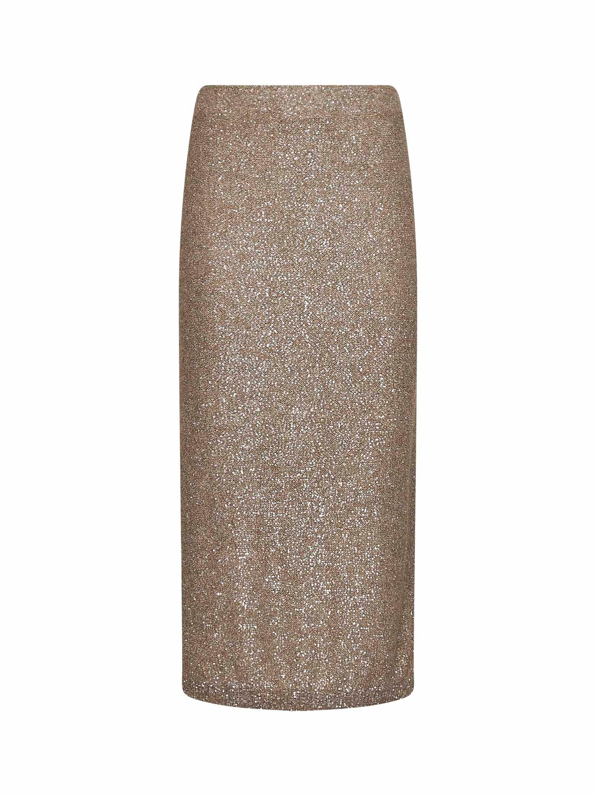 Brunello Cucinelli Women Light Brown Mohair-Blend Knit Dazzling Texture Long Skirt