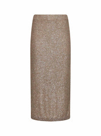 Brunello Cucinelli Women Light Brown Mohair-Blend Knit Dazzling Texture Long Skirt