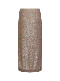 Brunello Cucinelli Women Light Brown Mohair-Blend Knit Dazzling Texture Long Skirt