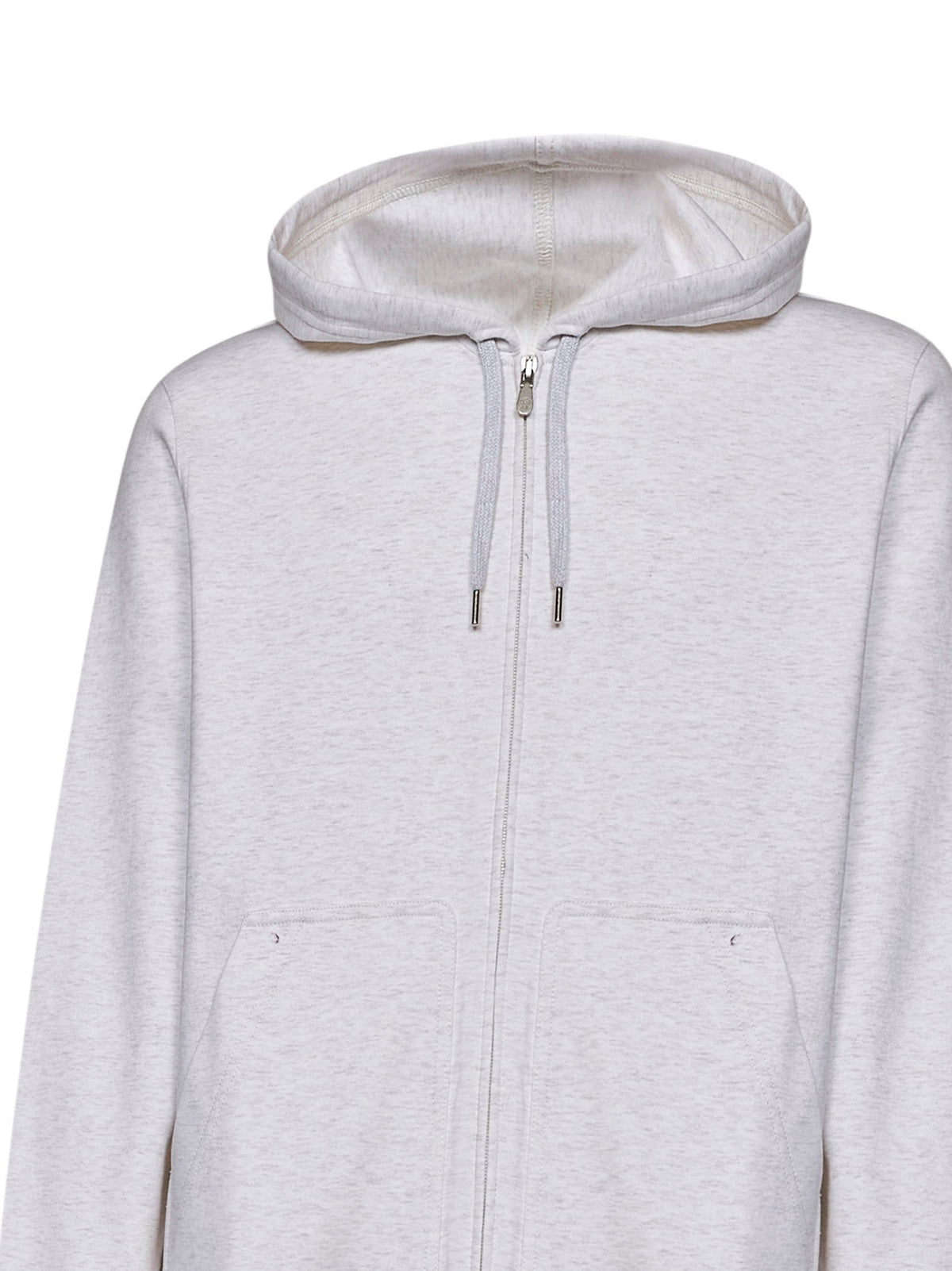 Brunello Cucinelli Men Travertine White Techno Cotton Double Jersey Zip-Up Hoodie