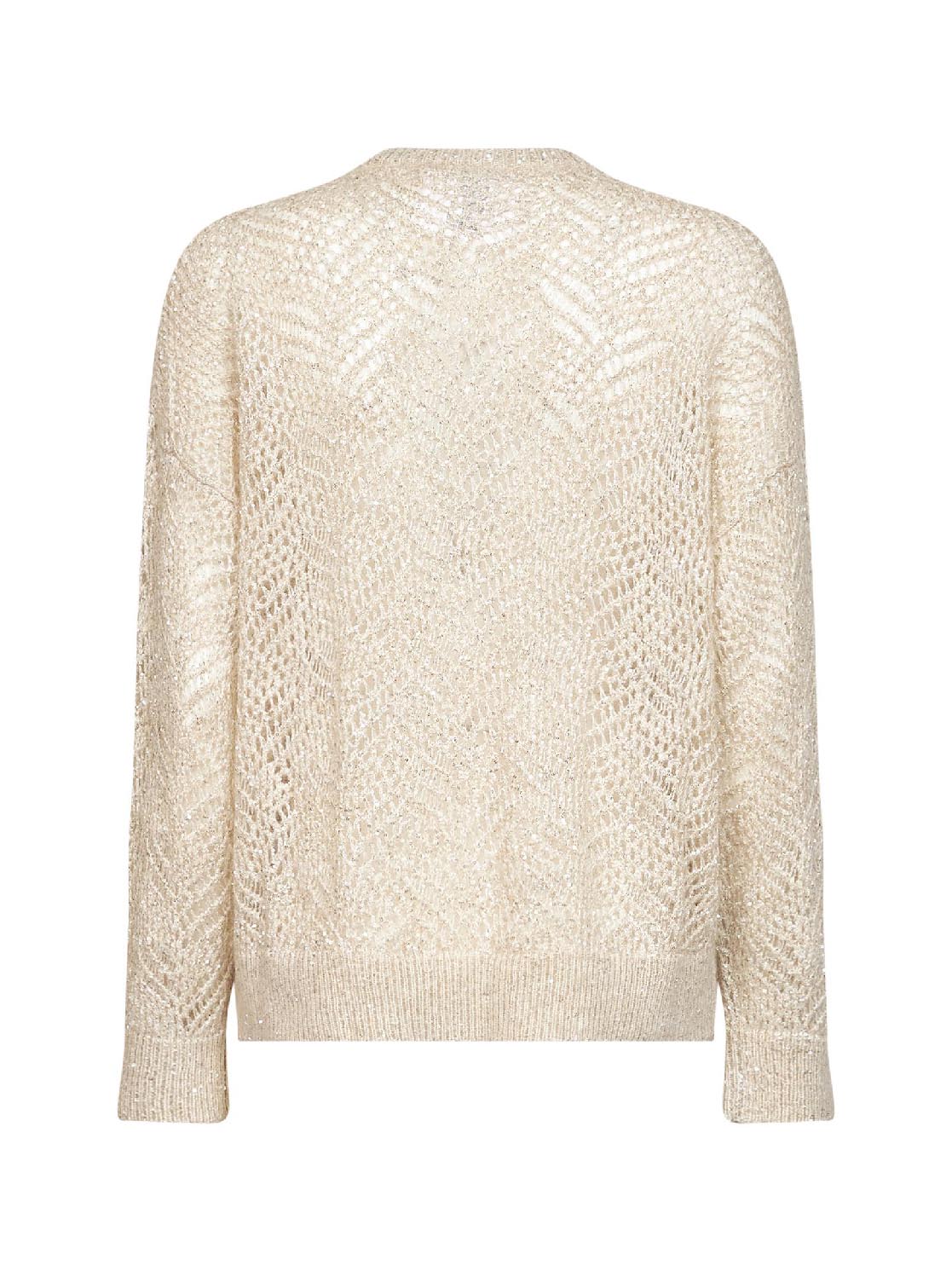 Brunello Cucinelli Women Ivory Dazzling Abstract Leaf Sweater