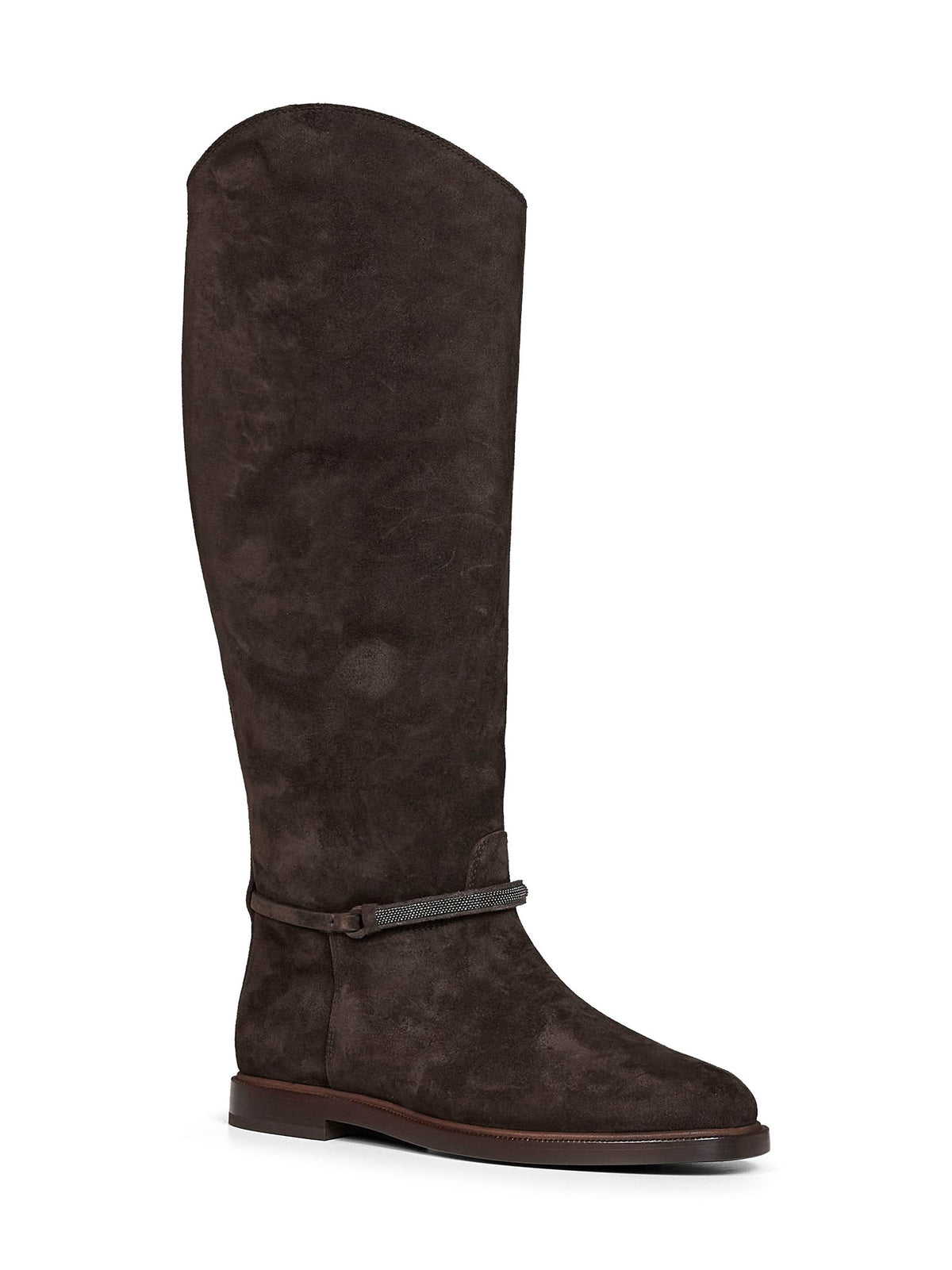 Brunello Cucinelli Women Pepper Suede Boot With Precious Strap