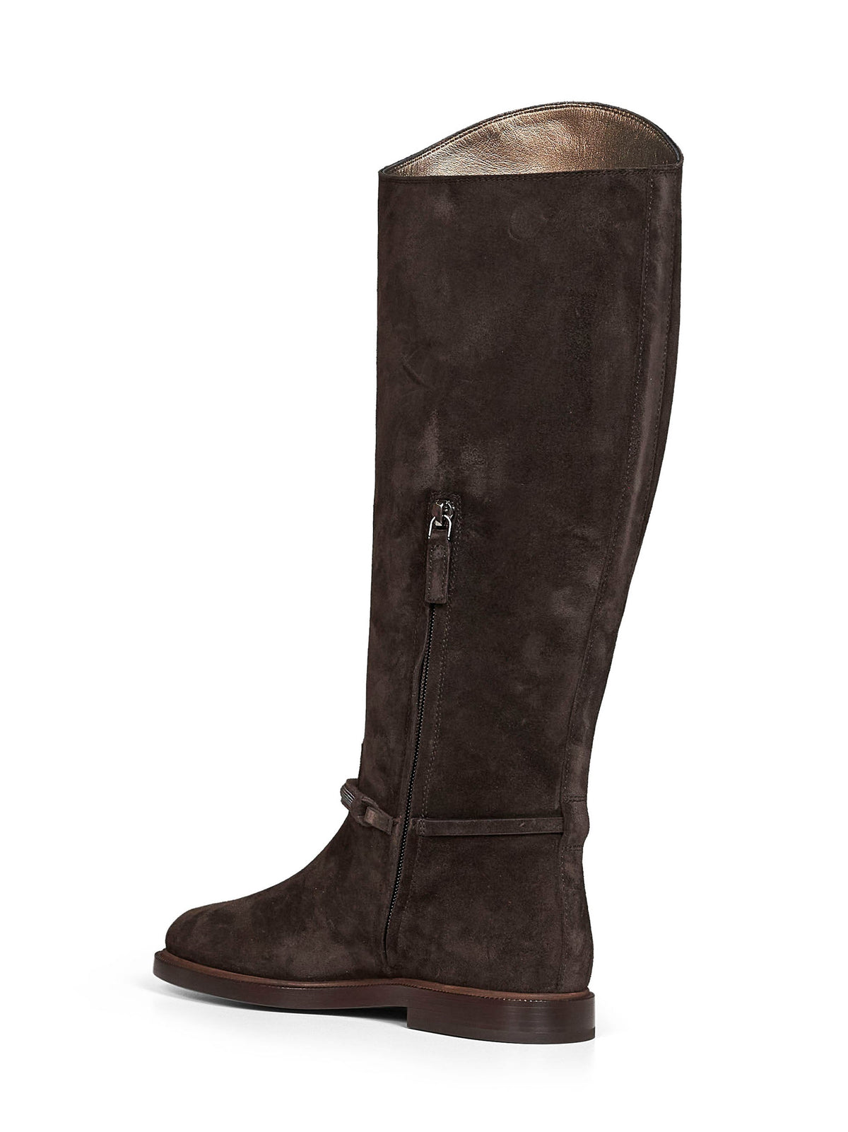 Brunello Cucinelli Women Pepper Suede Boot With Precious Strap