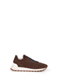 Brunello Cucinelli Women Espresso Suede Runners With Shiny Tab