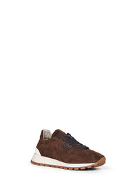 Brunello Cucinelli Women Espresso Suede Runners With Shiny Tab