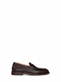 Brunello Cucinelli Men Dark Brown Grained Calf Leather Penny Loafers