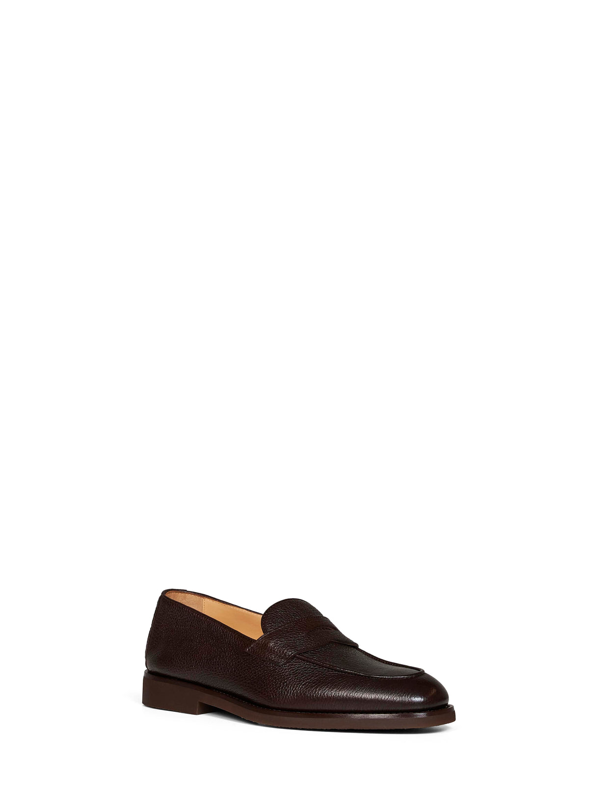Brunello Cucinelli Men Dark Brown Grained Calf Leather Penny Loafers