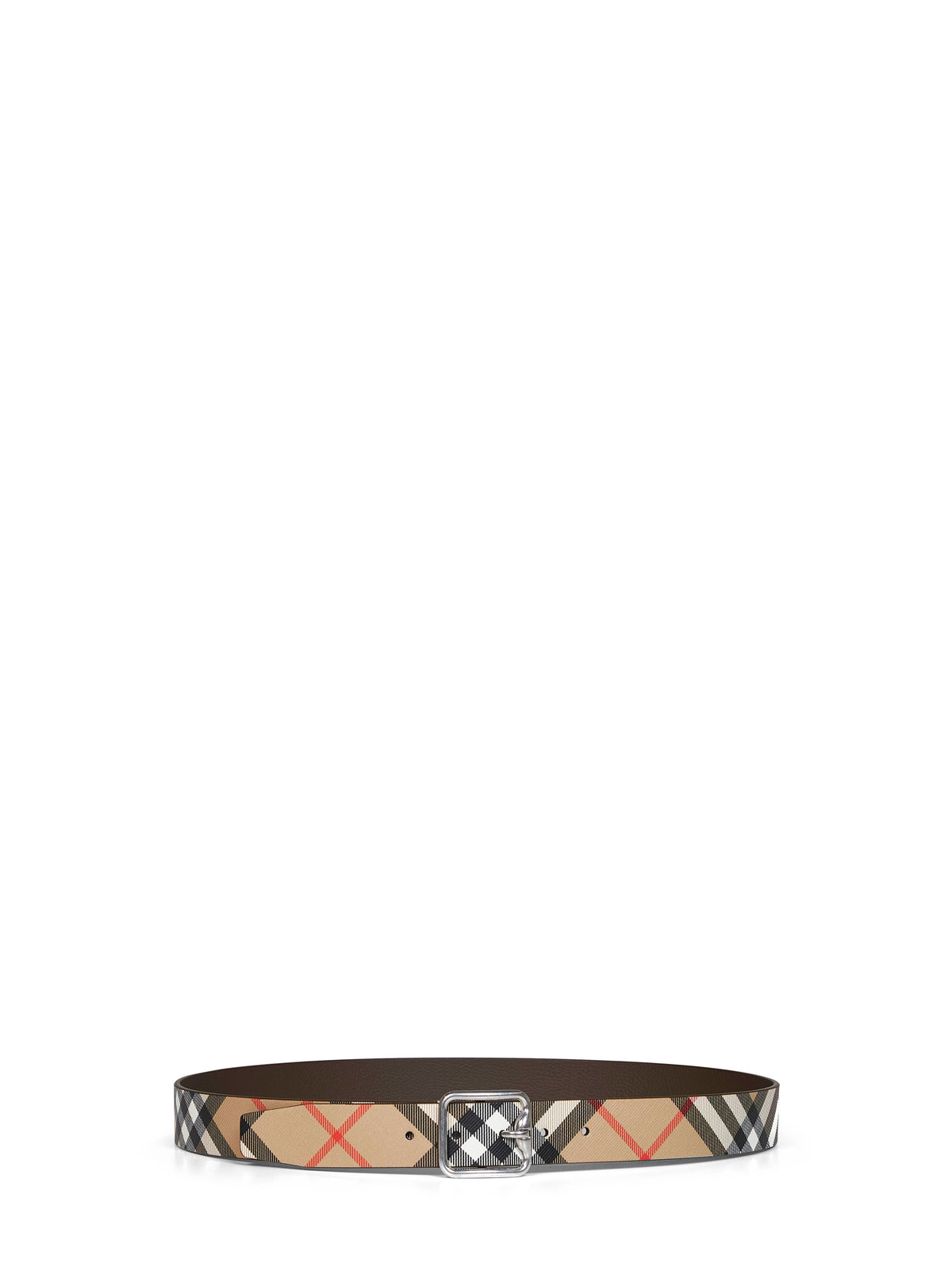 Burberry Men Sand Beige And Military Brown Reversible B Buckle Check Belt