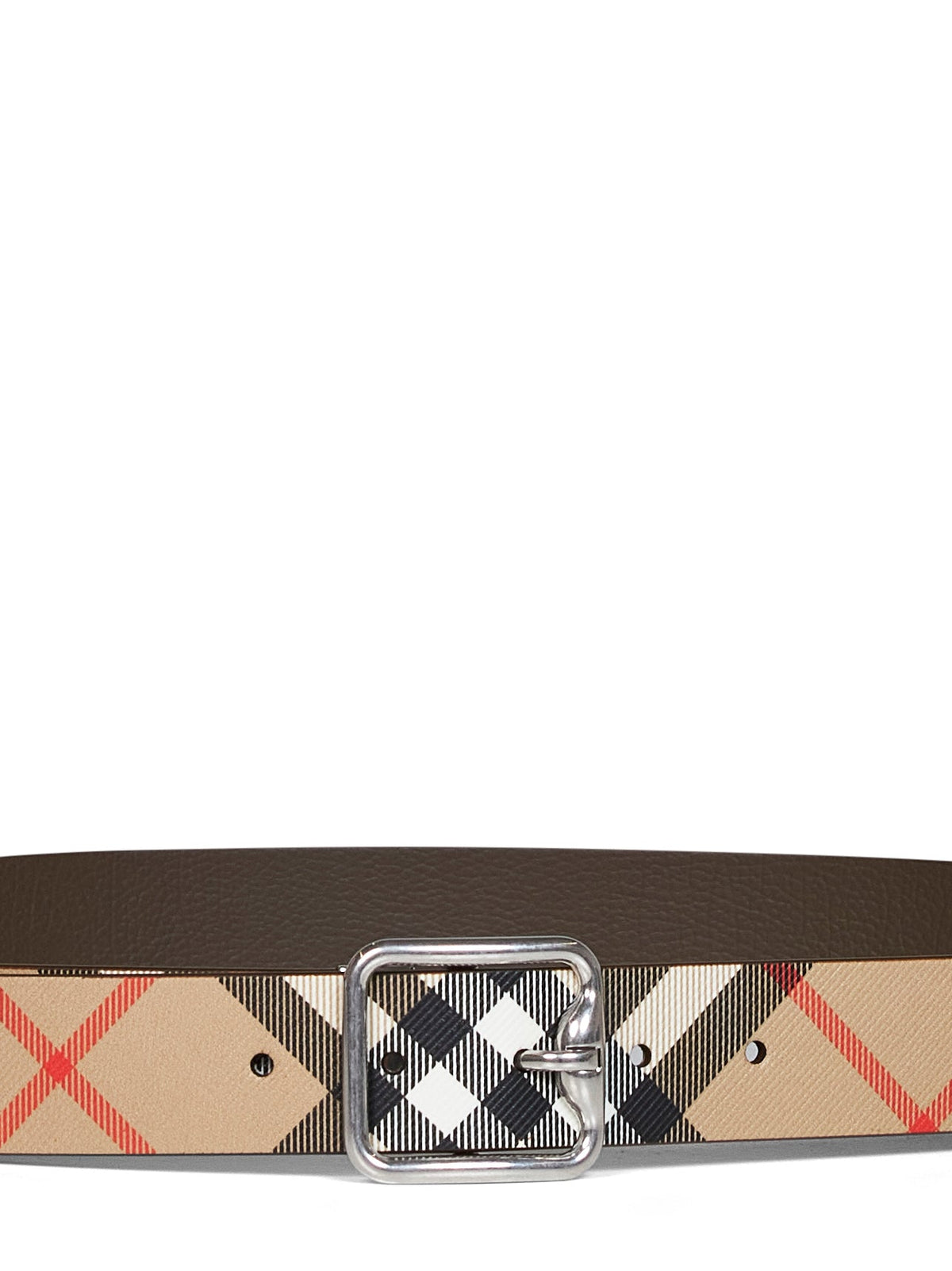 Burberry Men Sand Beige And Military Brown Reversible B Buckle Check Belt