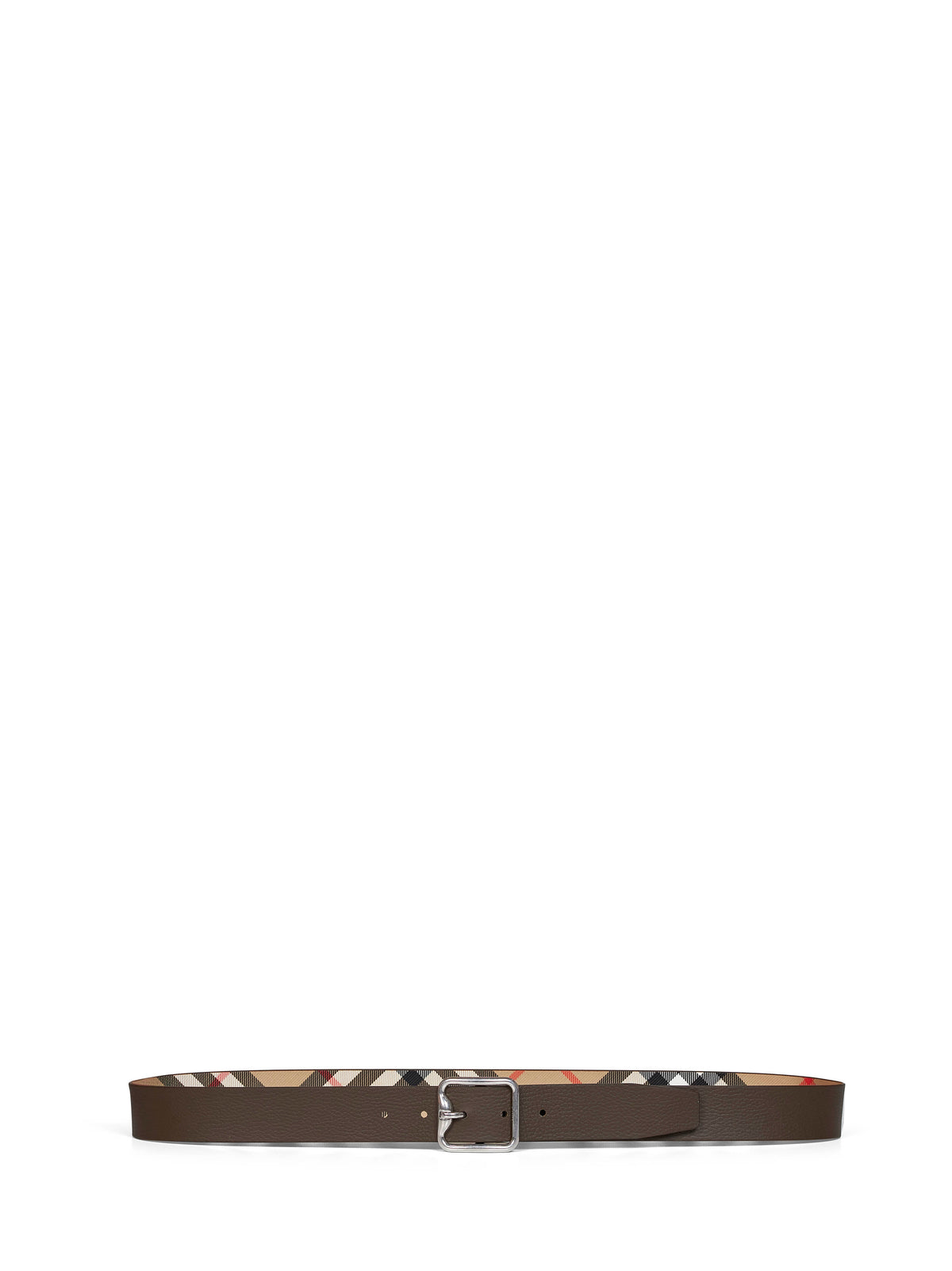 Burberry Men Sand Beige And Military Brown Reversible B Buckle Check Belt