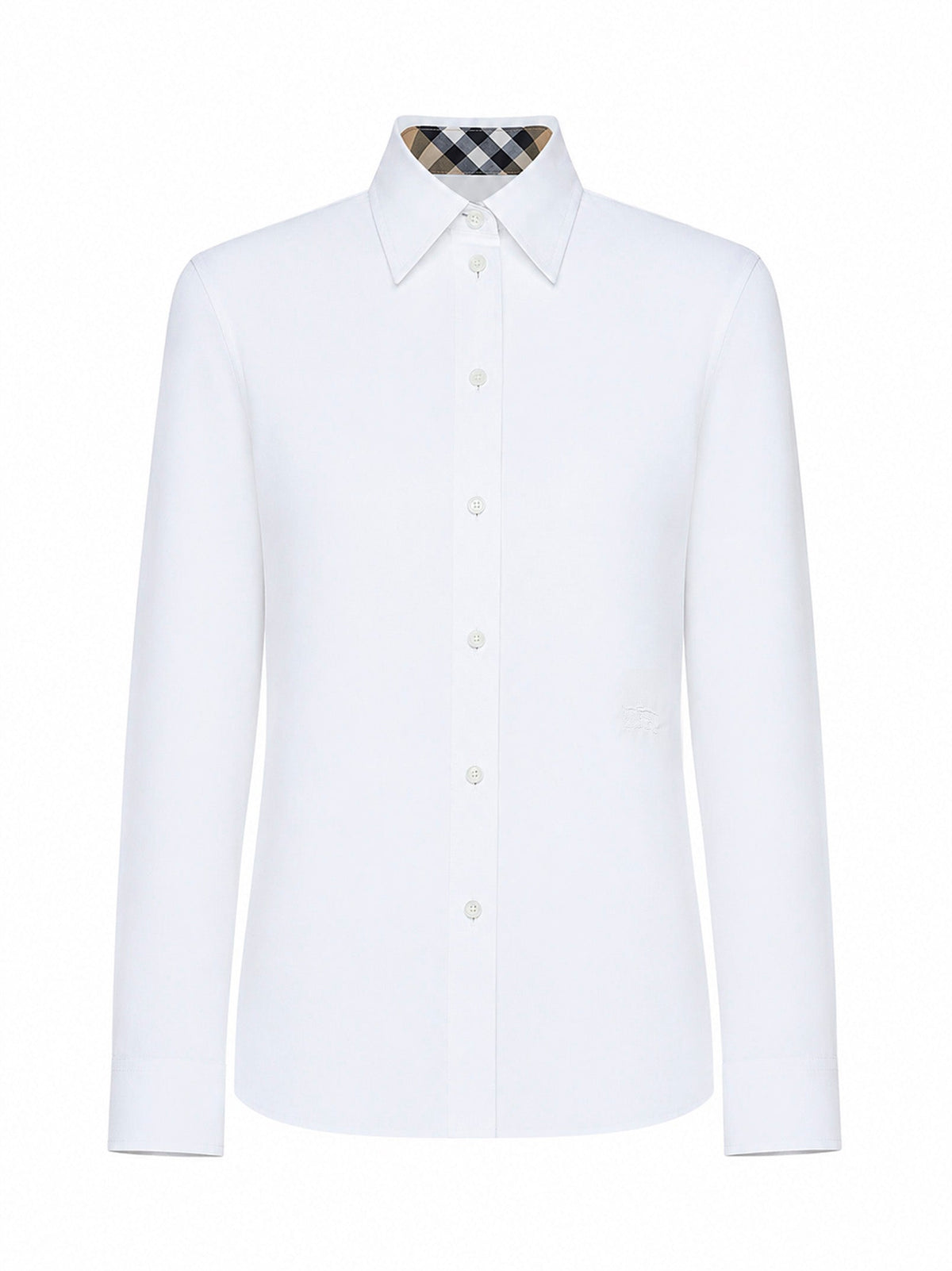 Burberry Women White Cotton Poplin Shirt With Ekd Embroidery