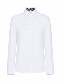 Burberry Women White Cotton Poplin Shirt With Ekd Embroidery