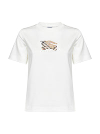 Burberry Women Chalk White Cotton Ekd Check T-Shirt