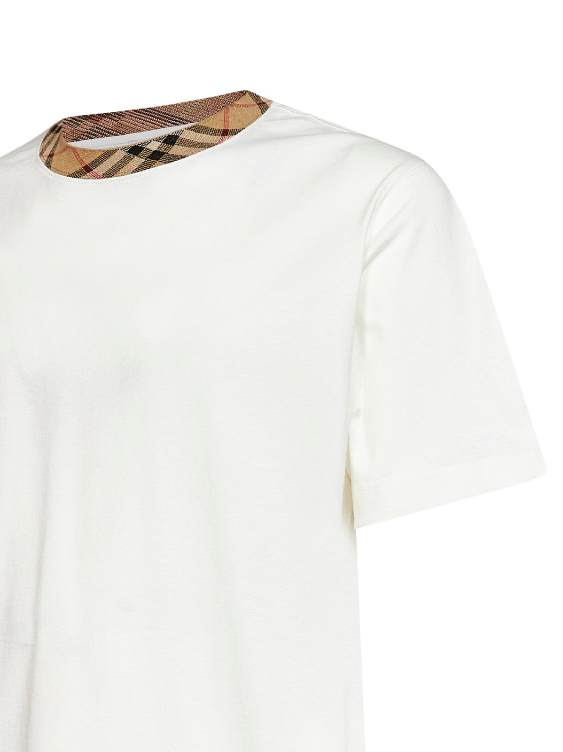 Burberry Men Chalk White Cotton T-Shirt With Check Trim