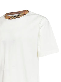 Burberry Men Chalk White Cotton T-Shirt With Check Trim