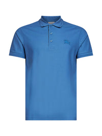 Burberry Men Pool Blue Cotton Pique Polo Shirt With Embroidered Ekd