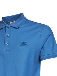 Burberry Men Pool Blue Cotton Pique Polo Shirt With Embroidered Ekd