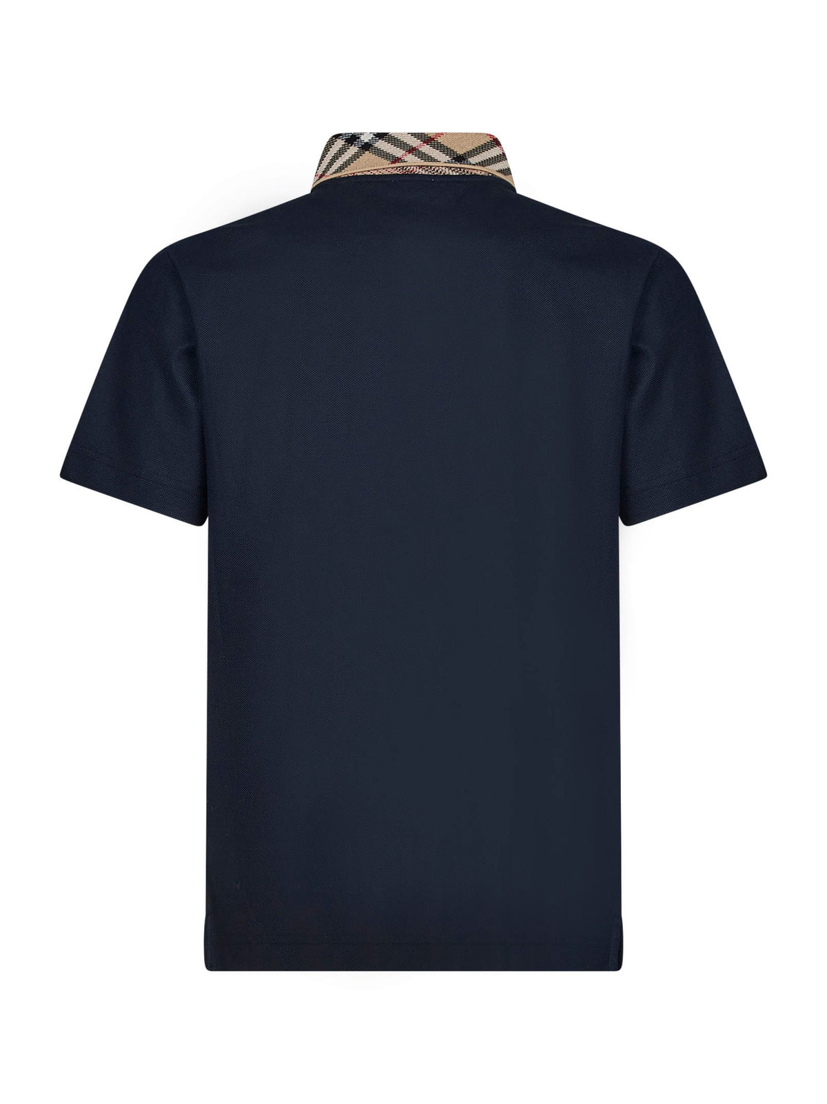 Burberry Men Navy Blue Cotton Pique Polo Shirt With Check Collar