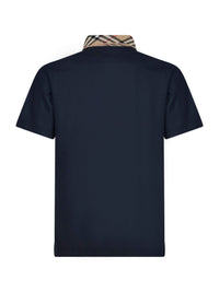 Burberry Men Navy Blue Cotton Pique Polo Shirt With Check Collar