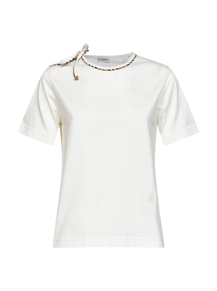 Burberry Women Chalk White Cotton T-Shirt With Check Ties – Bluefly