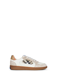 Burberry Men Dove Beige And Sand Beige Leather And Check Terrace Sneakers